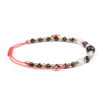 Bransoletka celebrytka czarny TURMALIN AKWAMARYN HEMATYT ochrona i miłość